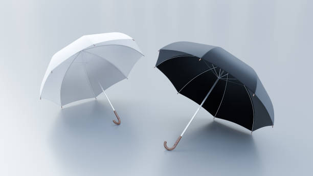 istock Umbrella 3D illustration, Black and white umbrella, 3D illustration,. 1343302619