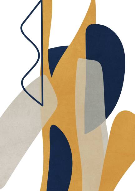 istock Modern mid century artwork with overlapping abstract shapes in warm and cool tones. Trendy Scandinavian art for print, card, poster, background and art product. 1343302742
