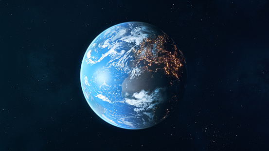 El Planeta Azul - Luces de la ciudad de Europa y África, Tierra, Espacio photo