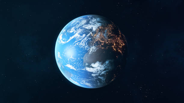 el planeta azul - luces de la ciudad de europa y áfrica, tierra, espacio - europa continente fotos fotografías e imágenes de stock