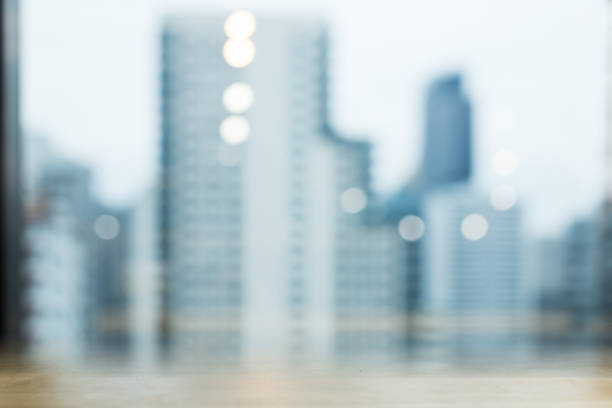 City view blurred background. Office and window view background, Bokeh and copy space