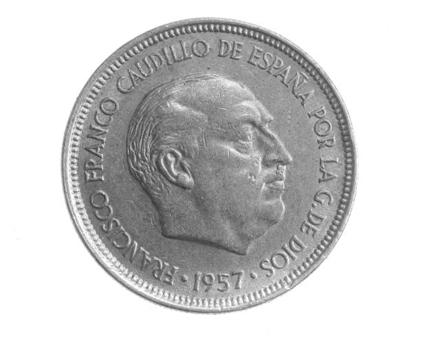 istock Spain five ptas coin on white isolated background 1343306853
