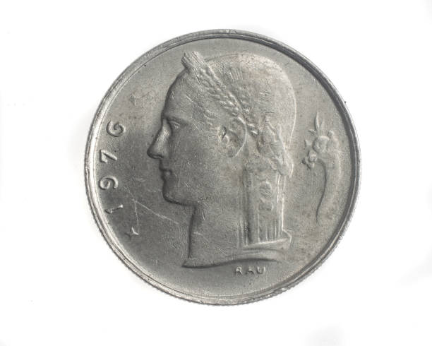 istock Belgium one franc coin on white isolated background 1343306872