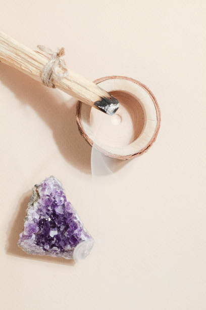 istock Palo Santo stick, druse amethyst on beige background, magic rock for ritual, witchcraft, spiritual practice, meditation. esoteric life balance concept 1343308698