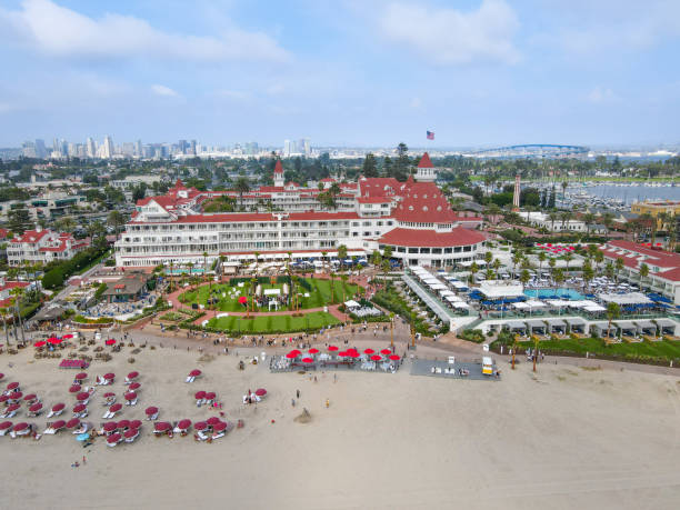 미국 캘리포니아 주 샌디에이고 델 코로나도의 항공 전경 - hotel del coronado 뉴스 사진 이미지