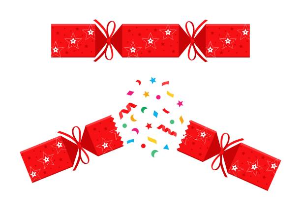 ilustrações de stock, clip art, desenhos animados e ícones de christmas cracker isolated. - colors streamer backgrounds congratulating