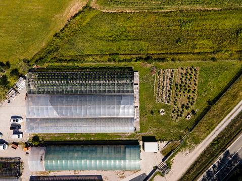 Greenhouses From Directly Above in Summer.