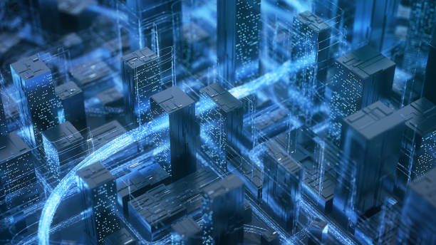 Exchanging Data - Blue - Digital Technology, Innovation, Computer Network Highly detailed 3d animation, perfectly usable for all kinds of topics related to computers, data or digital networks. data center stock pictures, royalty-free photos & images