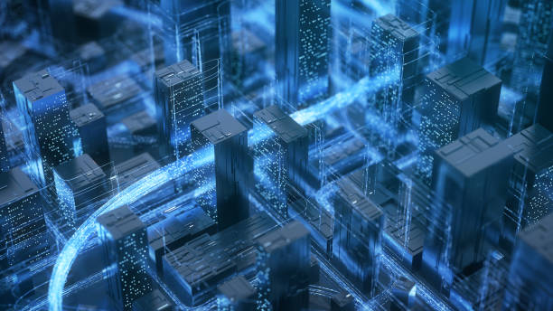 Exchanging Data - Blue - Digital Technology, Innovation, Computer Network Highly detailed 3d animation, perfectly usable for all kinds of topics related to computers, data or digital networks. datacentre stock pictures, royalty-free photos & images