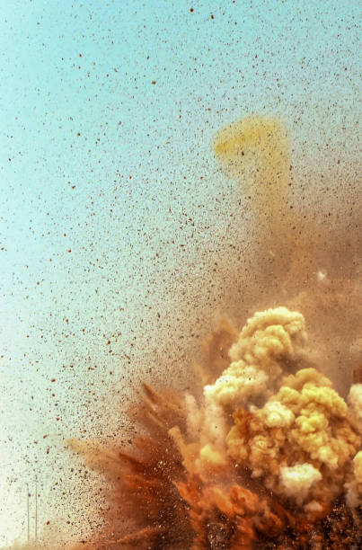 Close up of detonator blast Detonator blasting on the construction site in the Oman destruction abstract stock pictures, royalty-free photos & images