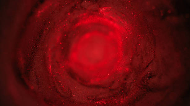 particules en mouvement - tunnel, spirale, fond rouge abstrait - amour, sang - central focus photos et images de collection