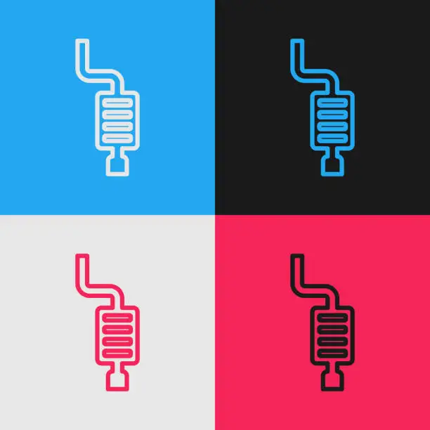 Vector illustration of Pop art line Car muffler icon isolated on color background. Exhaust pipe. Vector