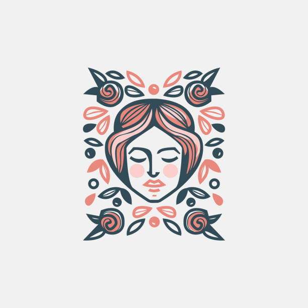 Woman’s head with roses Woman"u2019s head with roses, rectangular vector illustration goddess stock illustrations