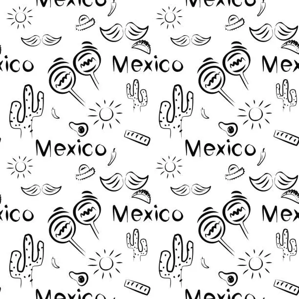 Vector illustration of seamless pattern mexico. country attributes. travel