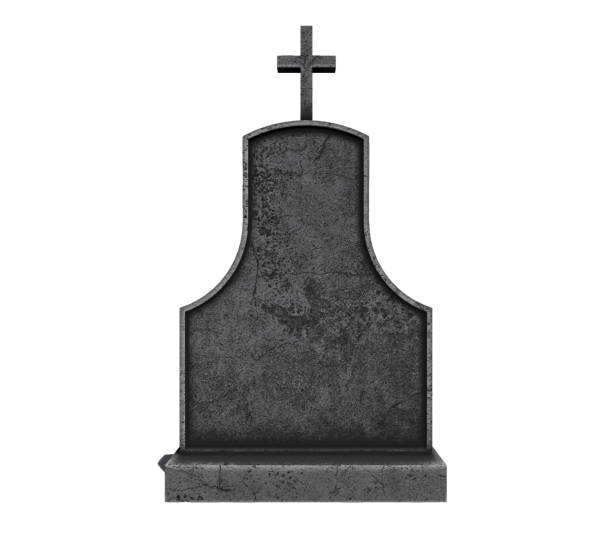 istock Old tombstone isolated on white background, 3D rendering 1343339651
