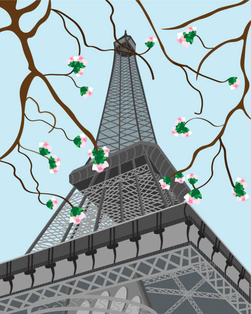 ilustraciones, imágenes clip art, dibujos animados e iconos de stock de ilustración de la torre eiffel - blue background french culture european culture france