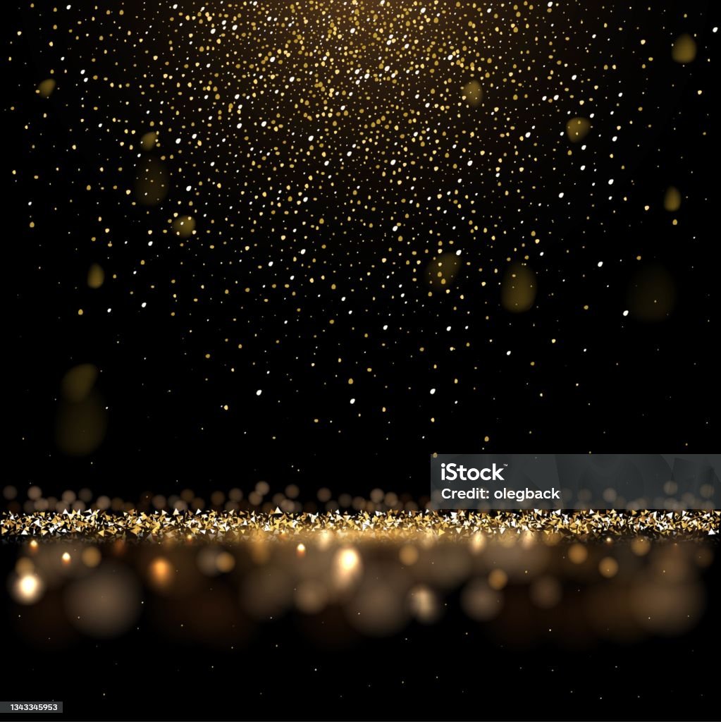 Des confettis scintillants d’or qui tombent, une pluie abstraite dorée scintillante, de la poussière magique brillante sur le sol - clipart vectoriel de Scintillant libre de droits