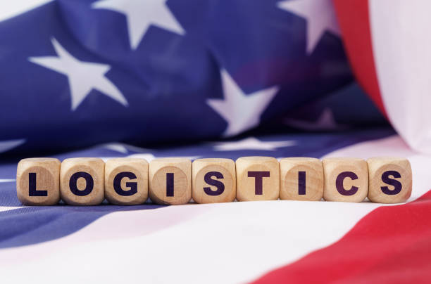 istock The US flag has cubes with the inscription - LOGISTICS 1343349444