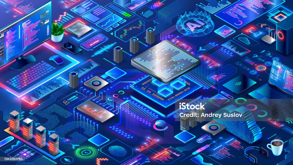 Hardware And Software Computer Technology Background Isometric Elements ...