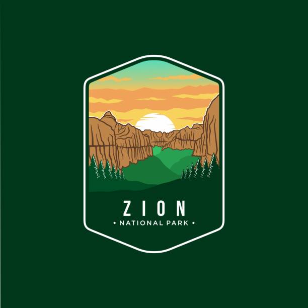 Zion National Park Emblem patch icon illustration Zion National Park Emblem patch icon illustration zion stock illustrations