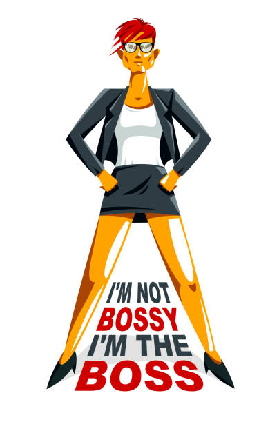 Big boss director woman stands confident serious and angry vector illustration, bad boss despot and tyrant concept, female manager in control of work process. Big boss director woman stands confident serious and angry vector illustration, bad boss despot and tyrant concept, female manager in control of work process. autocratic leadership stock illustrations