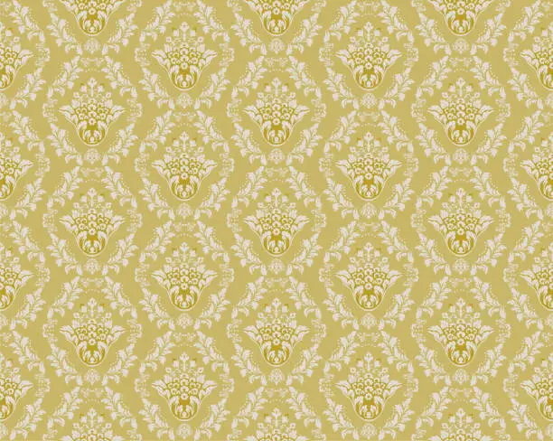 Vector illustration of Yellow Victorian Damask Luxury Decorative Textile Pattern