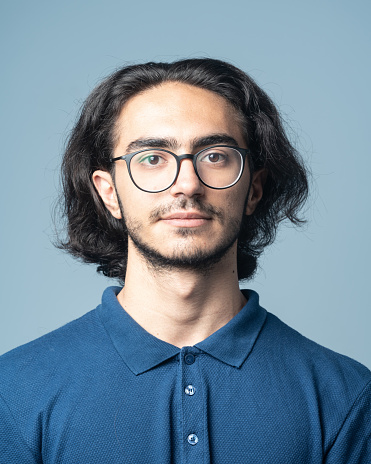 Mugshot Of Young Man With Long Hair And Eyeglasses Stock Photo ...
