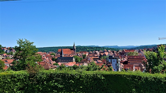 Germany. June. Panoramic view of Tubingen city from surrounding hills.