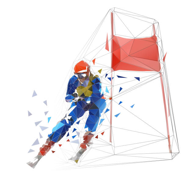 ilustrações de stock, clip art, desenhos animados e ícones de downhill skier, low polyfonal vector illustration. skiing, winter sport - skiing ski sport snow