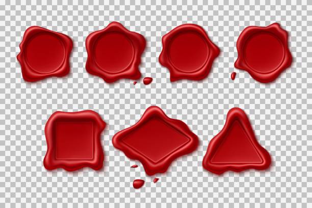 istock Wax seal stamps. Realistic different shapes vintage blank emboss mockups isolated on transparent background, red postal empty imprints top view, elegant diploma and certificate marks vector set 1343390033