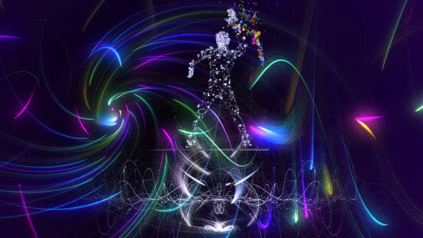 istock Techno dancer in the neon lights nightclub 1343390125
