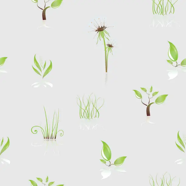 Vector illustration of Various Plants Seamless Pattern on Gray Background