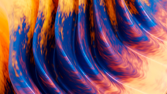 Abstract background, flowing colors on a wavy surface