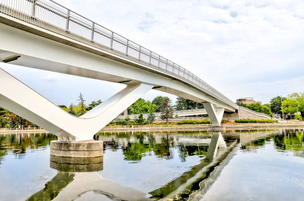 la pasarela flor sobre el canal rideau en el distrito de glebe de ottawa ontario - ottawa river fotografías e imágenes de stock