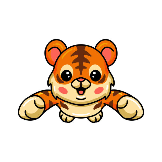 ilustrações, clipart, desenhos animados e ícones de desenho animado bebê tigre bonito saltando - 2468