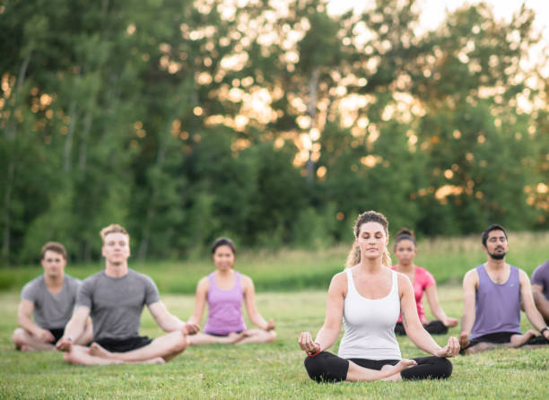 istock Multi-Ethnic Group Doing Yoga in the Park 1343399926