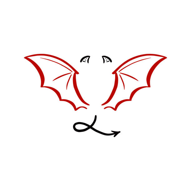 Devil stylized vector illustration Devil stylized vector illustration. Devil with wing and tail. Hand drawn line sketch style. devils horn stock illustrations