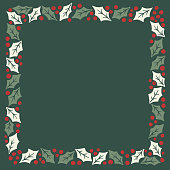 istock Winter Holidays Holly Foliage and Berries Vector Square Frame 1343403986