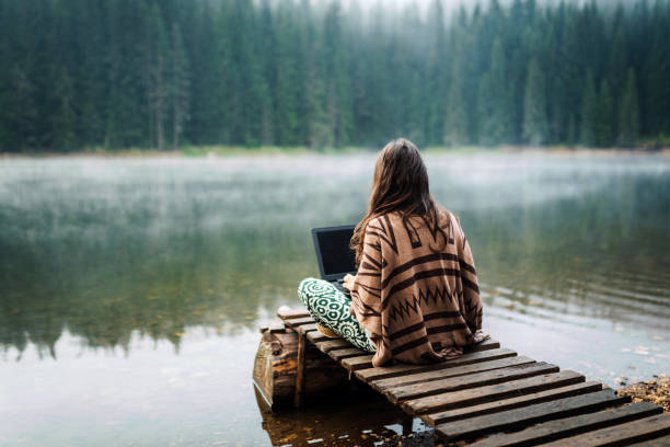 istock Woman Relaxing In Nature And Using Technology 1343404048