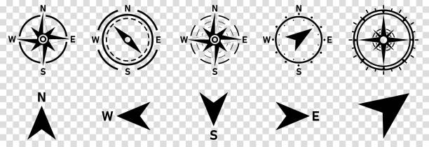 ikony kompasu ustawione jako izolowane na przezroczystych - compass drawing compass map cartography stock illustrations