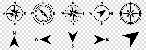 Compass icons set isolated on transparent Compass icons set isolated on transparent background compass stock illustrations