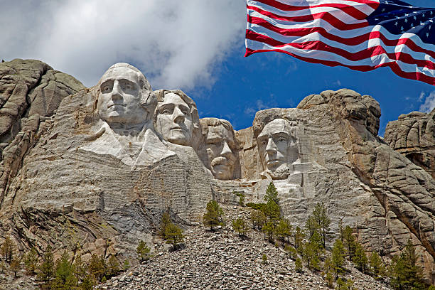 istock Mount Rushmore Closeup with American Flag 134340511