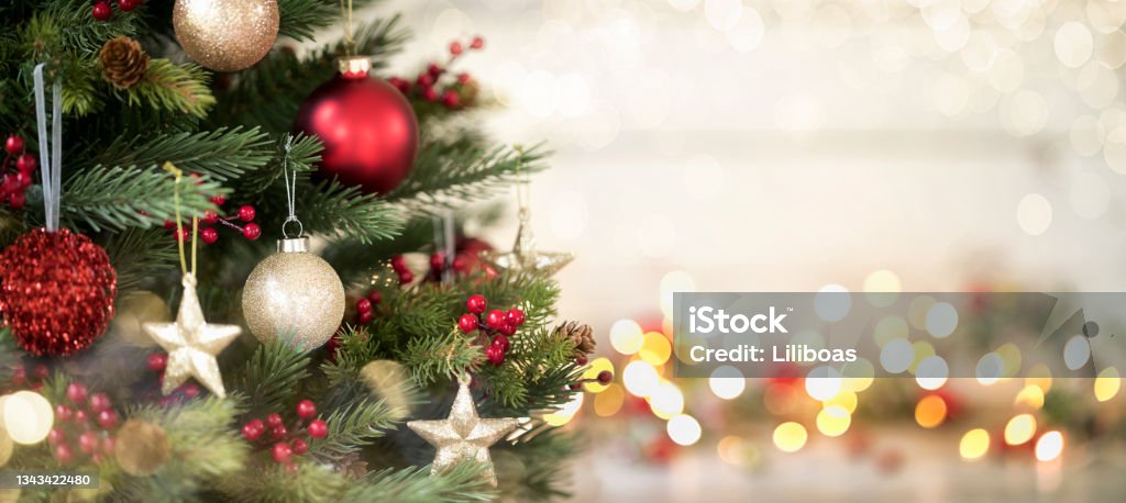 Christmas Tree Background Christmas Gifts and Tree Background with Bokeh. Very shallow depth. Christmas Stock Photo
