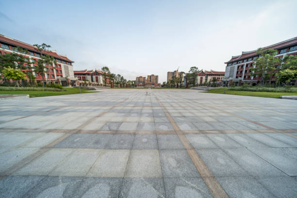 The city’s deserted squares and retro architecture