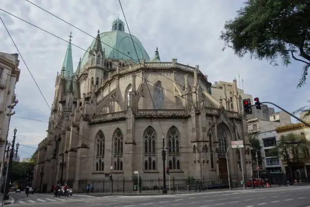 Sao Paulo, Brazil: streetview, cityscape. Se square cathedral. High quality photo