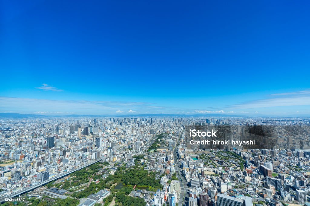 Osaka city on a sunny day from Abeno Harukas Osaka Prefecture Stock Photo