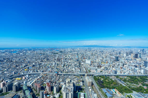 Osaka city on a sunny day from Abeno Harukas Osaka city on a sunny day from Abeno Harukas konohana ward photos stock pictures, royalty-free photos & images