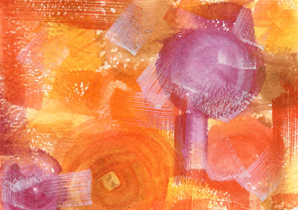 aquarellfarbe abstrakter hintergrund. orange, gelb und violett flecken und tropfentextur. kulisse von spots für verpackung und web - book abstract backgrounds blob stock-grafiken, -clipart, -cartoons und -symbole