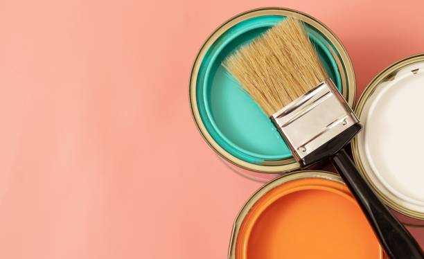Interior paint must be odorless. or must have a mild smell Free from chemicals (Low VOCs), the safety of everyone in the home. and to reduce the risk of developing respiratory diseases stock photo