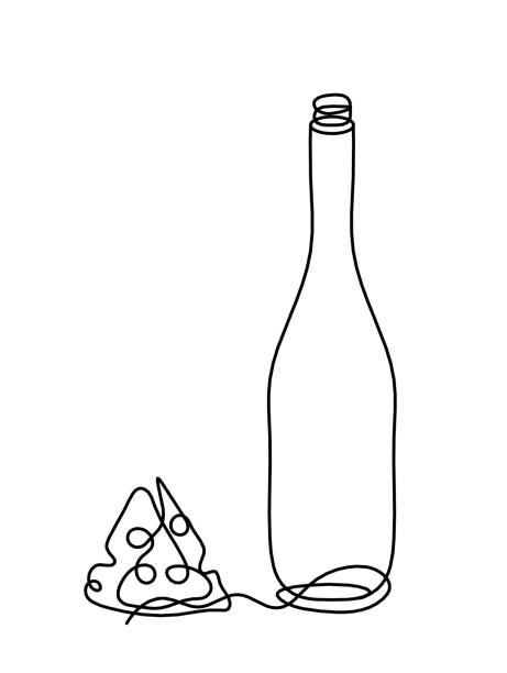 rysowanie butelki szampana lub wina z serem na białym tle - cheese wine white background grape stock illustrations